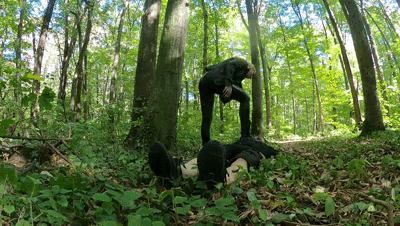 28303 - Mistress Samariel and Faith -trampling and boots cleaning in the forest part 2